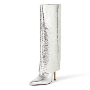 THE DROP Women's Jolene Fold Over Tall Boot Silver Crackle